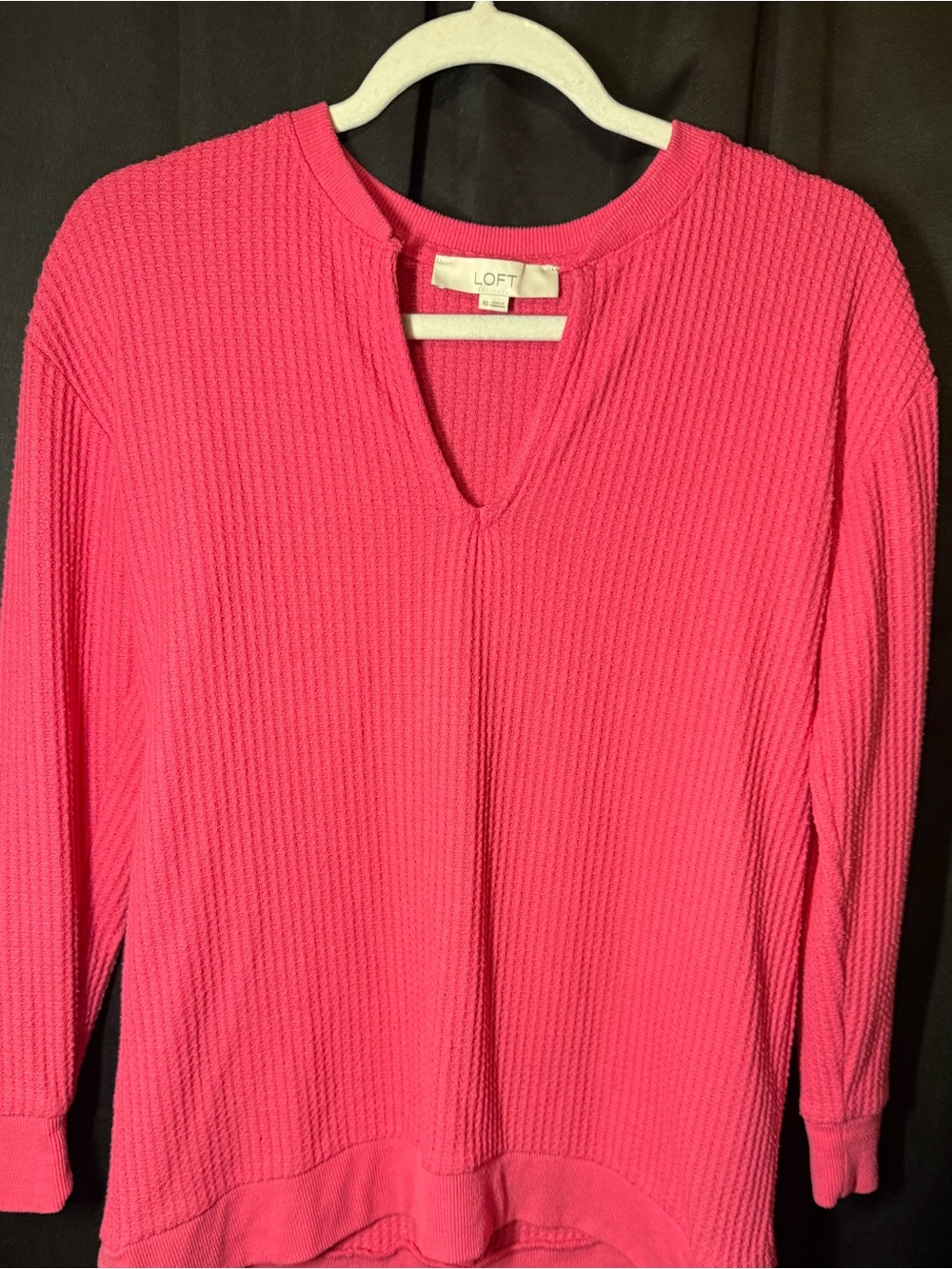 LOFT Hot Pink Waffle Knit V-Neck Pullover